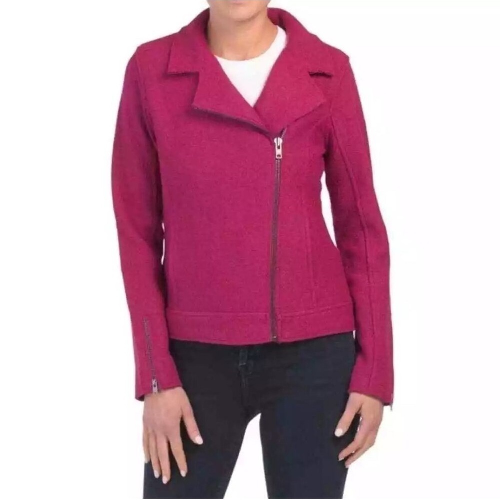 Tahari Fuschia Moto Wool Jacket Coat with Pockets